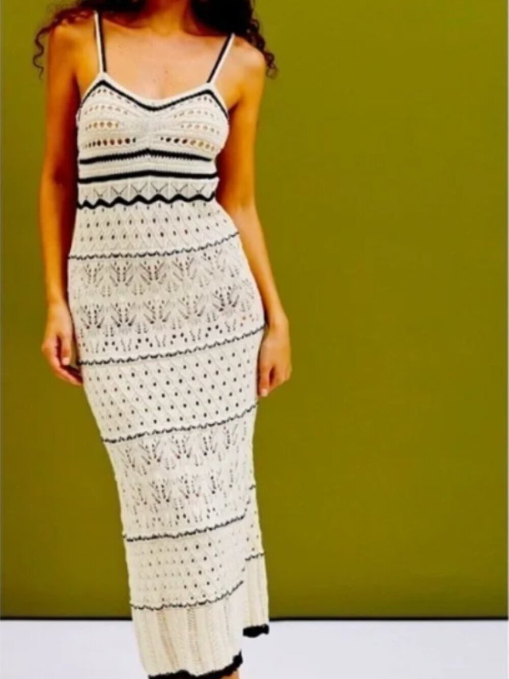 Olive & Oak White Crochet Eyelet Knit Maxi Dress Size Small 36874